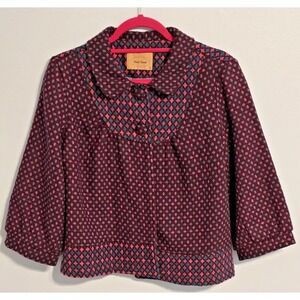 Final Touch Women's Purple Pink Print Collared‎ Jacket Size Large